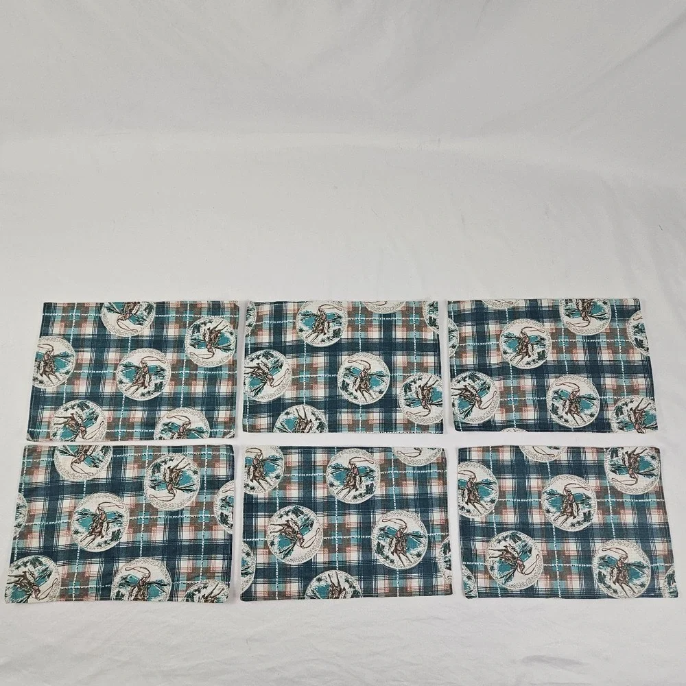 Vintage Cowboy Placemats Horse Roping South Western Rodeo Set of 6 Handmade